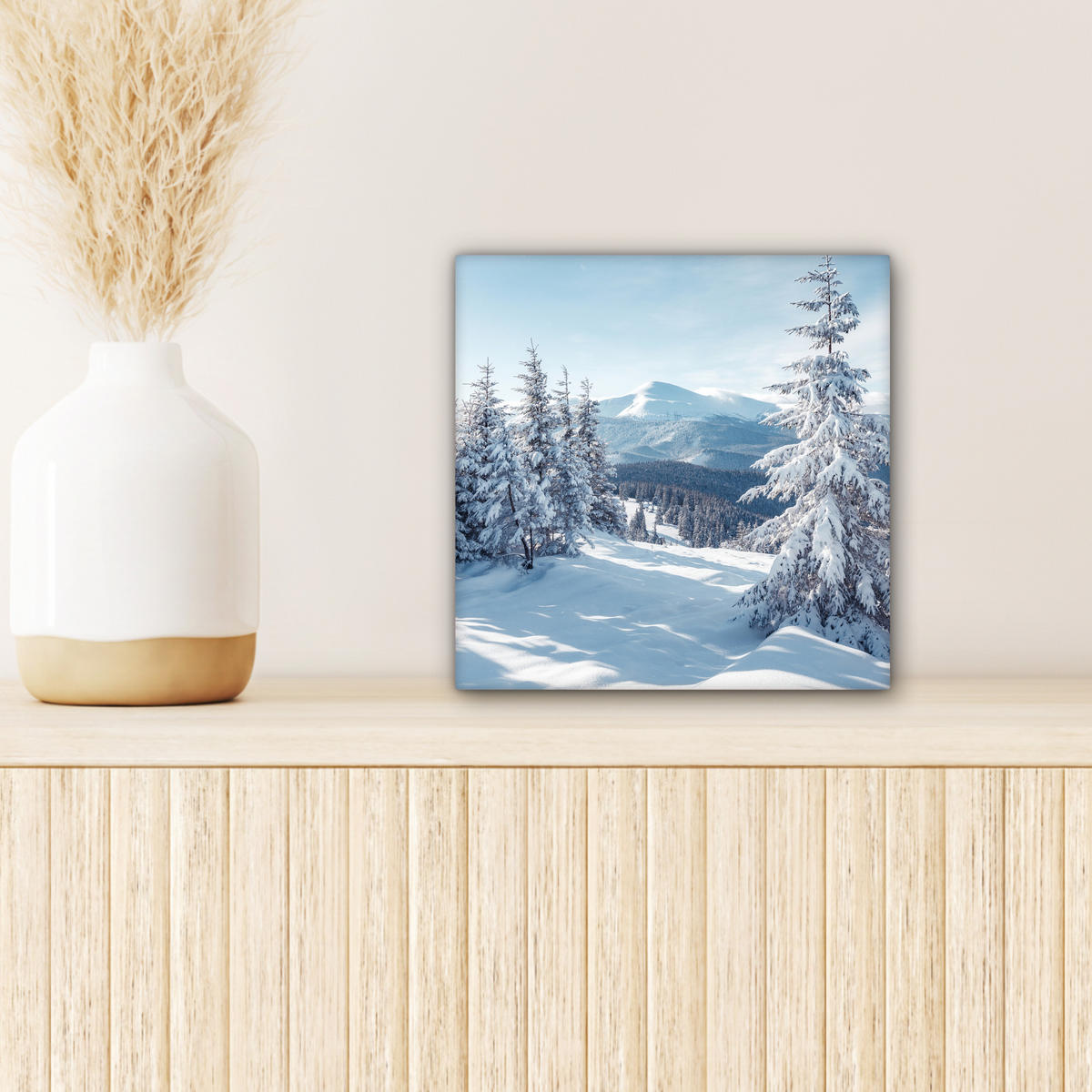 LEINWANDBILD Winterlandschaft - Natur - Berge - Bäume - Schnee Deko Wohnzimmer 20x20 cm - Hellblau, Textil (20/20cm) - MuchoWow