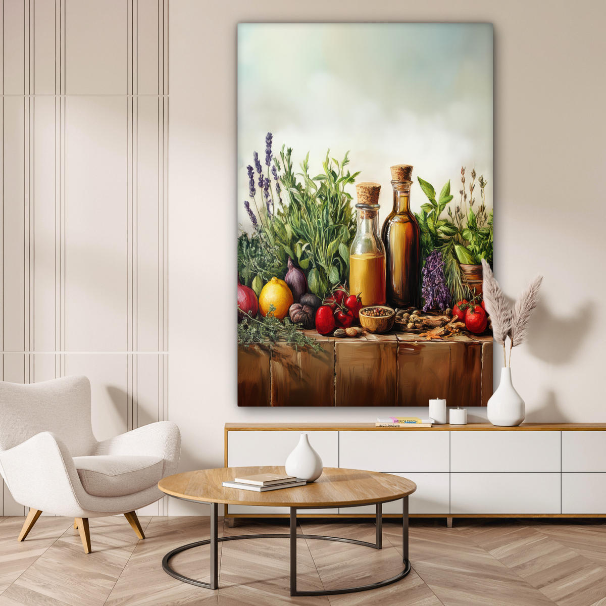 SLIKA NA PLATNU Tihožitje 90x140 cm - zelena, tekstil (90/140cm) - MuchoWow