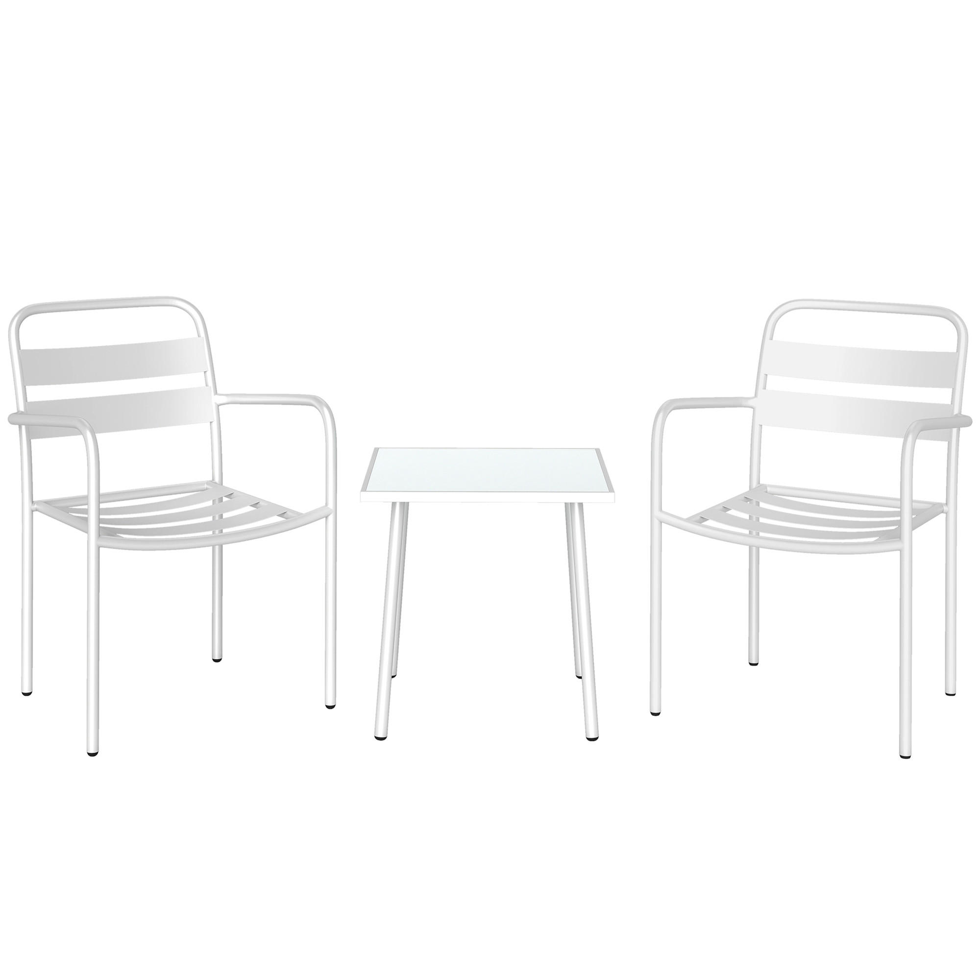 Outsunny BISTRO set 3dílný set Pozinkovaná ocel Tvrzené sklo Bílá