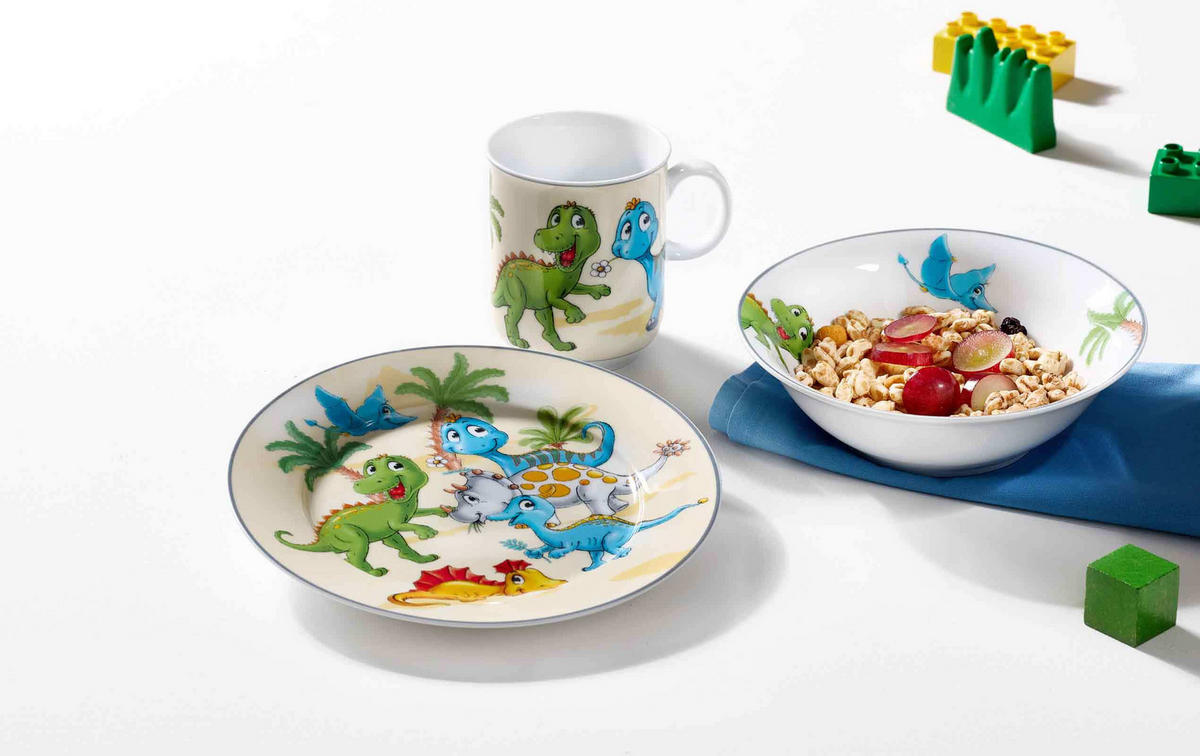 KINDERGESCHIRR MIT PLATZSET Dino bunt - Multicolor, Keramik (2/2/2cm) - Ritzenhoff Breker