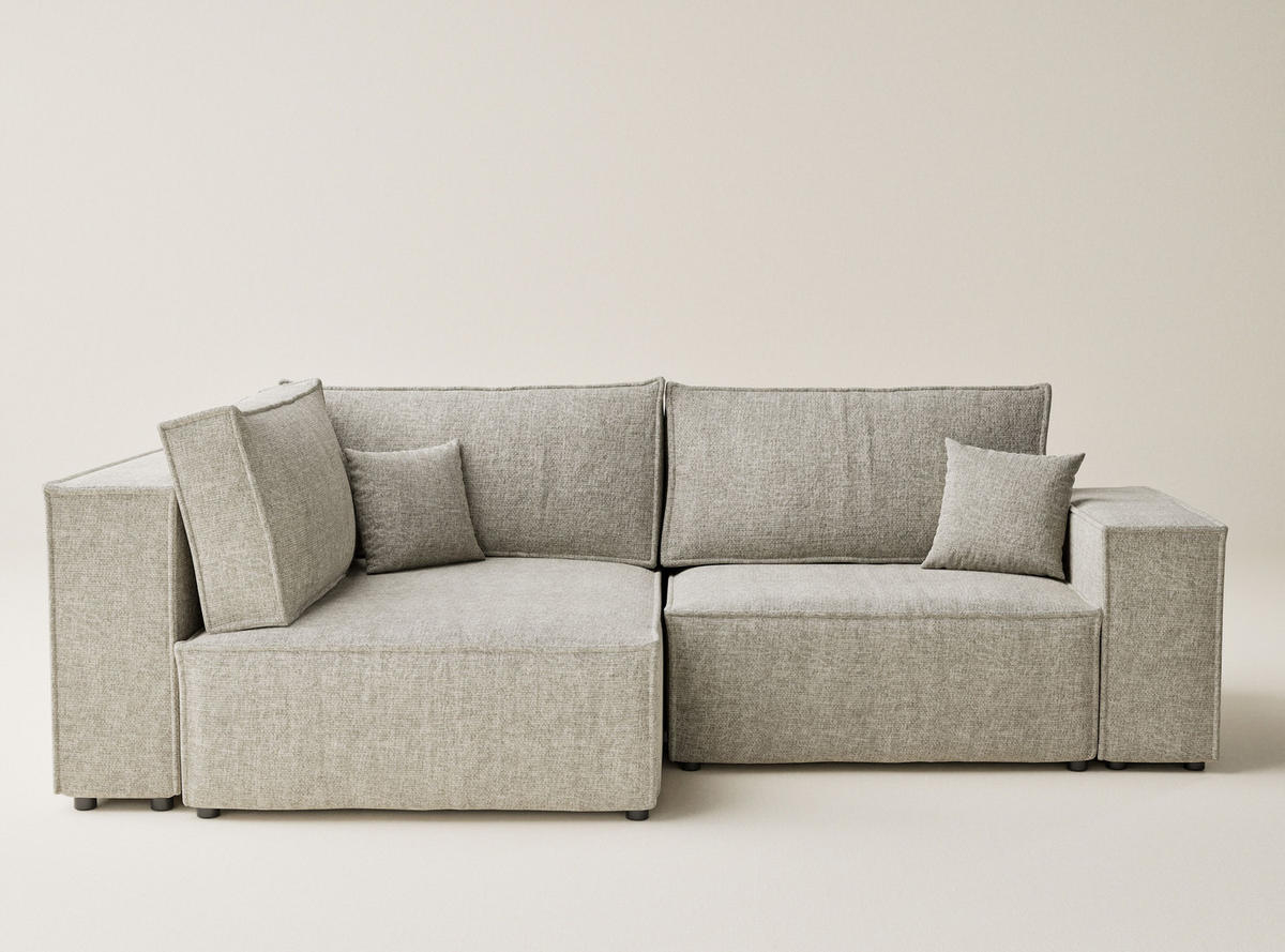 ECKSOFA MIT SCHLAFFUNKTION Tonga Hellbeige Chenille-Stoff - Beige/Schwarz, Holz/Holzwerkstoff (105/225cm) - Maison de Reve