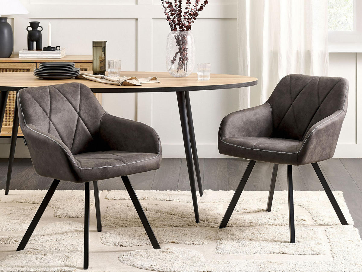 ESSZIMMERSTUHL 2er-Set Polsterbezug Grau Monee - Grau, Textil/Metall (48/78/50cm) - Beliani