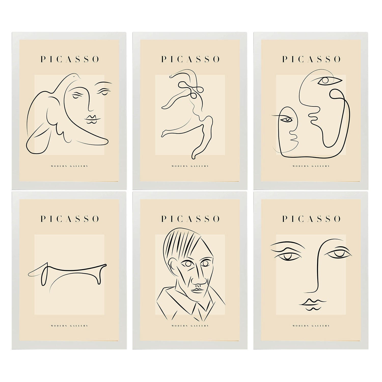 POSTER Set Mit 6 Illustrationen Von Pablo Picasso Starren A3 Weißer Rahmen - Weiß, Papier (29/3cm) - Nacnic