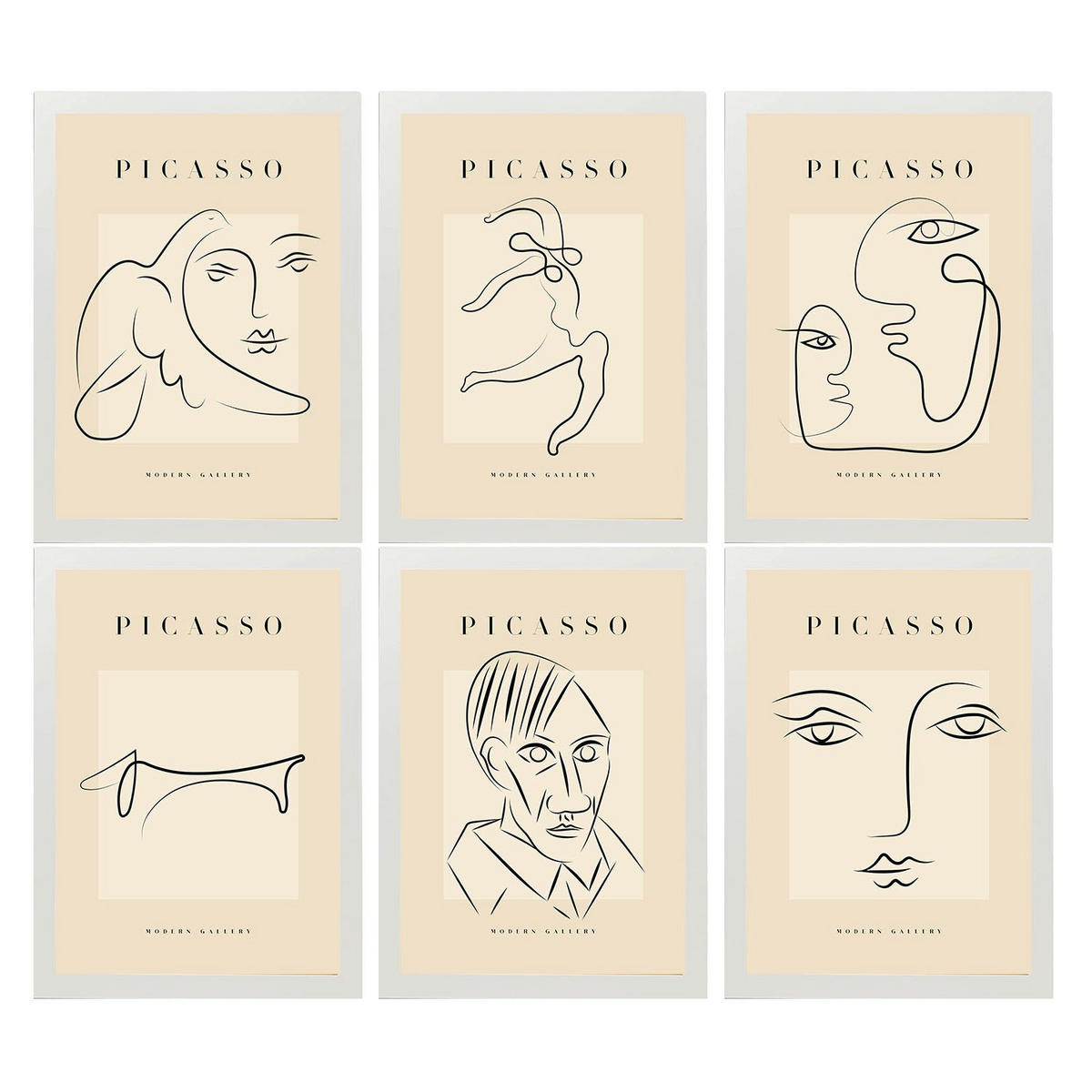 POSTER Set Mit 6 Illustrationen Von Pablo Picasso Starren A3 Weißer Rahmen - Weiß, Papier (29/3cm) - Nacnic