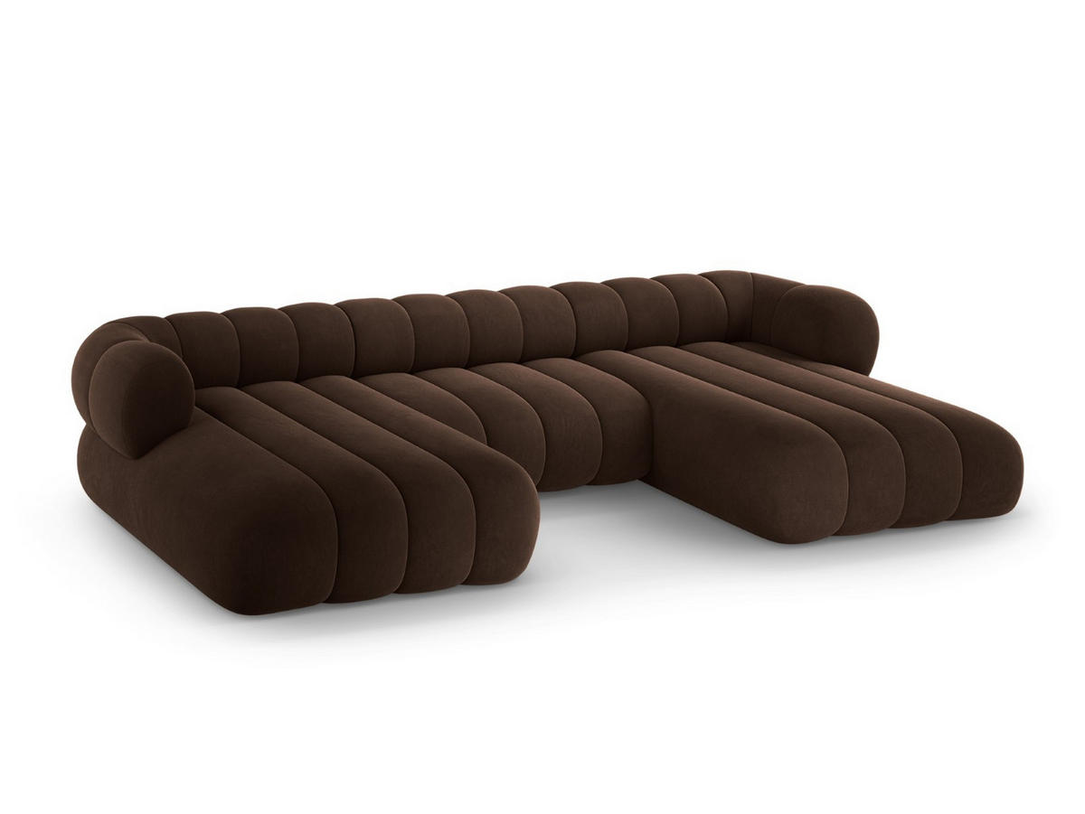 PANORAMASOFA Koge aus Samt Schokolade 6 Sitzplätze - Dunkelbraun, Textil (165/70/348cm) - Cosmopolitan Design