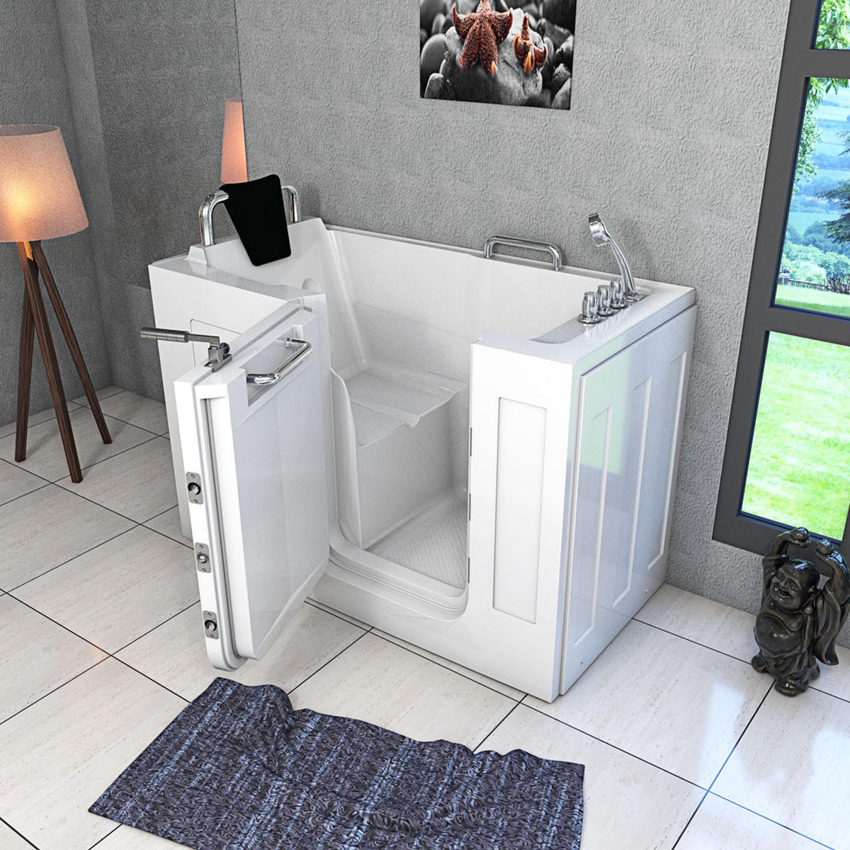 SENIOREN Sitzwanne mit Tür S07-TH-B-L - Weiß, Glas/Kunststoff (76/116/140cm) - AcquaVapore by Sandra Jentho