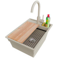 GRANITSPÜLE Oslo Pocket, 2-er set Beige 38/53 cm 1 Becken + Küchenarmatur 32/20 cm + Ablauf-Set + Küchenzubehörset ab 40er Unterschrank - Chromfarben/Beige, Kunststoff (38/20/53cm) - Primagran