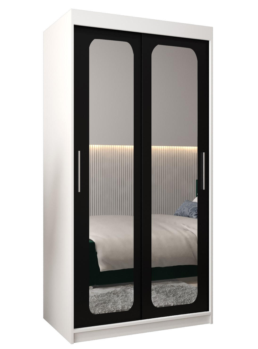 Abiks Möbel Schwebetürenschrank Weiß, Schwarz 100x200x62 cm