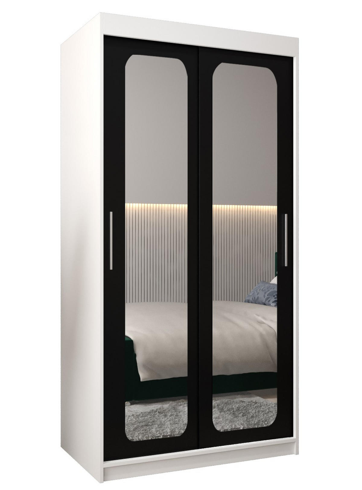 SCHWEBETÜRENSCHRANK 200/100/62 2-türig - Silberfarben/Schwarz, Holz/Kunststoff (100/200/62cm) - Abiks Möbel