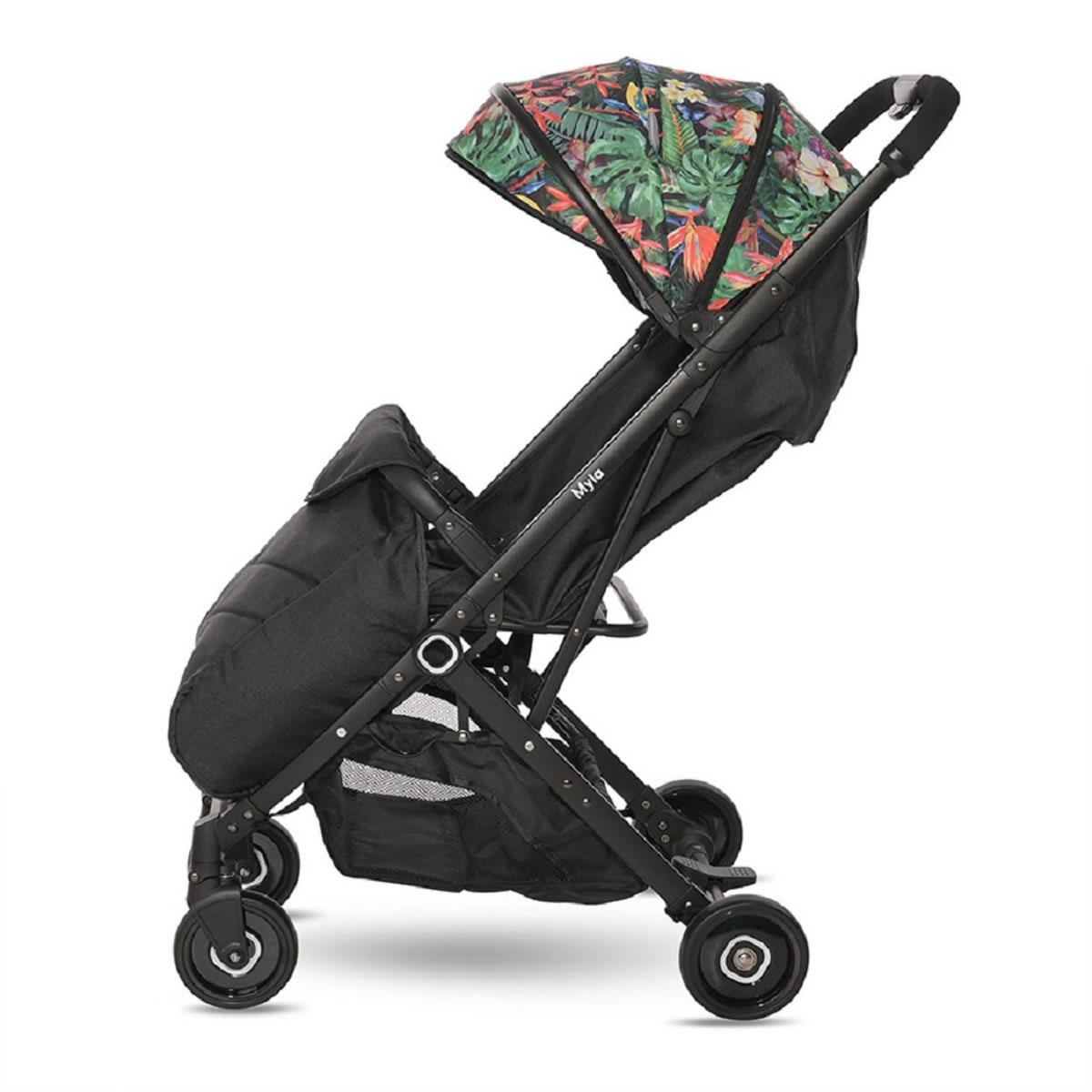 KINDERWAGEN Myla bunt Aluminiumrahmen Korb Fußsack klappbar mit Zusatzgriff - Schwarz, Metall (89/49/102cm) - Lorelli