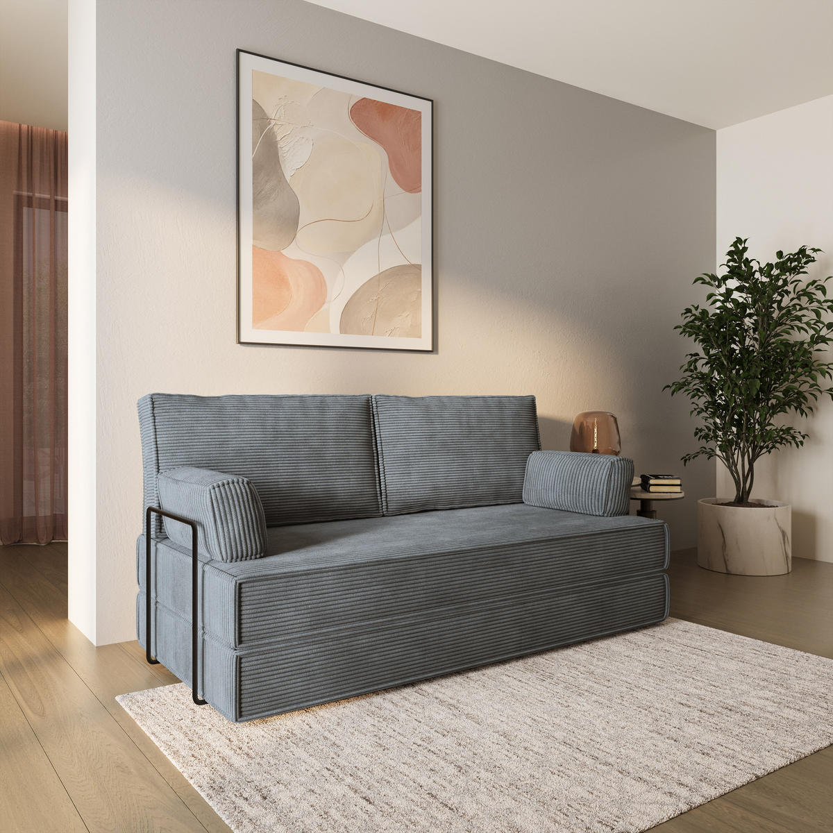 BETTSOFA SILAR aus Schaumstoff Cordstoff Grau Schlaffunktion - Grau, Textil (170/86/80cm) - MASSENO