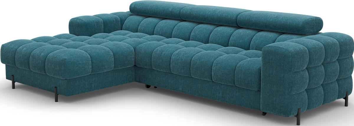 ECKSOFA FELRO mit Schlaffunktion, Bettkasten & verstellbaren Kopfstützen – Modernes Premium-Ecksofa in L-Form - Blau, Kunststoff (285/181cm) - Wohnideebilder