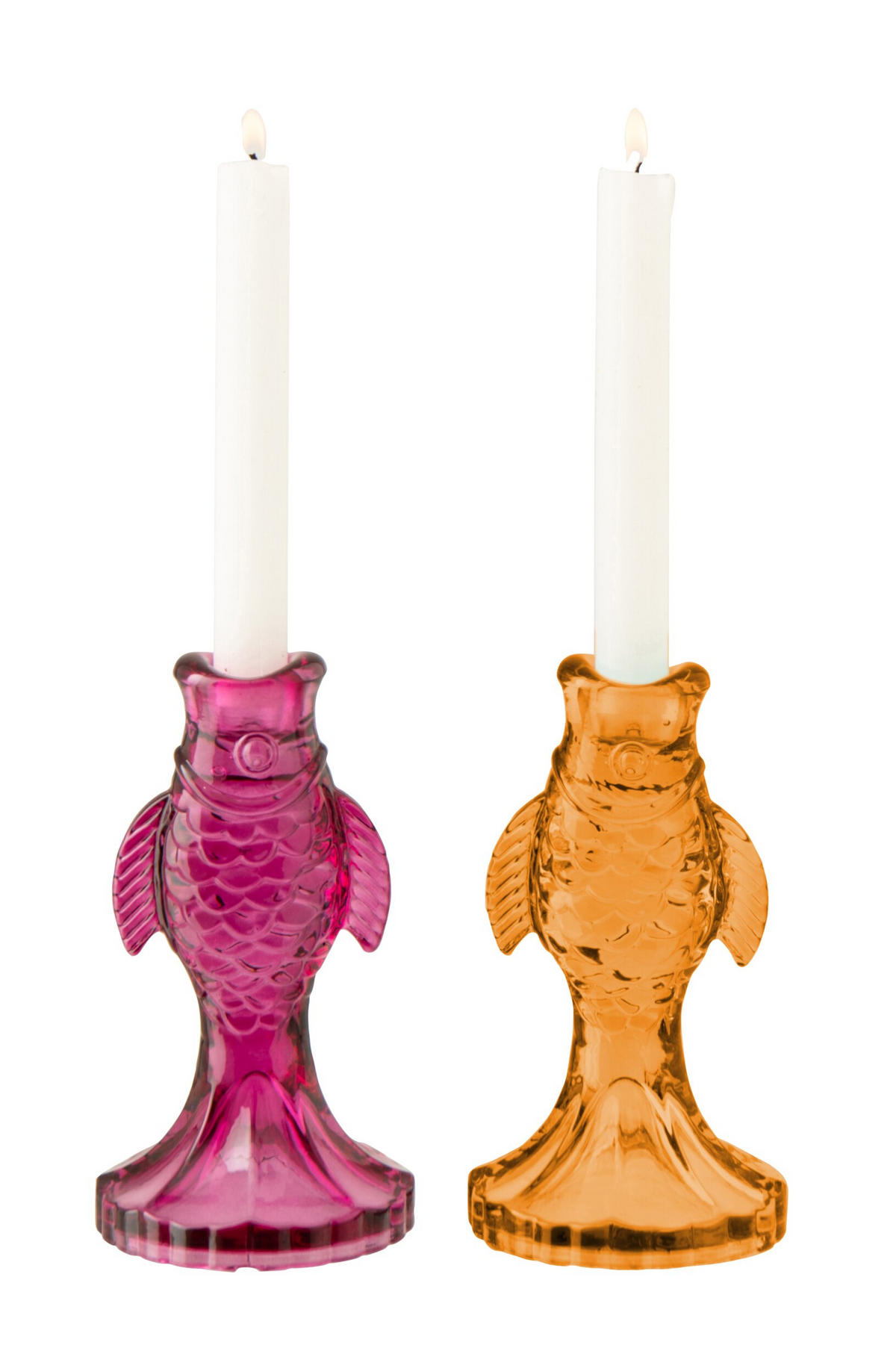 KERZENSTÄNDER FISCH (2ER SET) - Orange, Glas (9.5/17cm) - J-Line