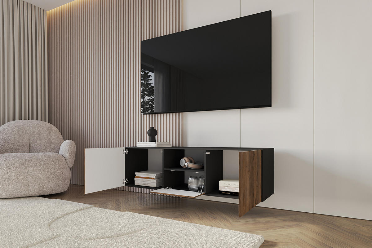 LOWBOARD NOA-2-W 140x40x41 cm - Schwarz / Katania - Eiche Wotan, Holzwerkstoff (140/40/41cm) - ALTDECOR