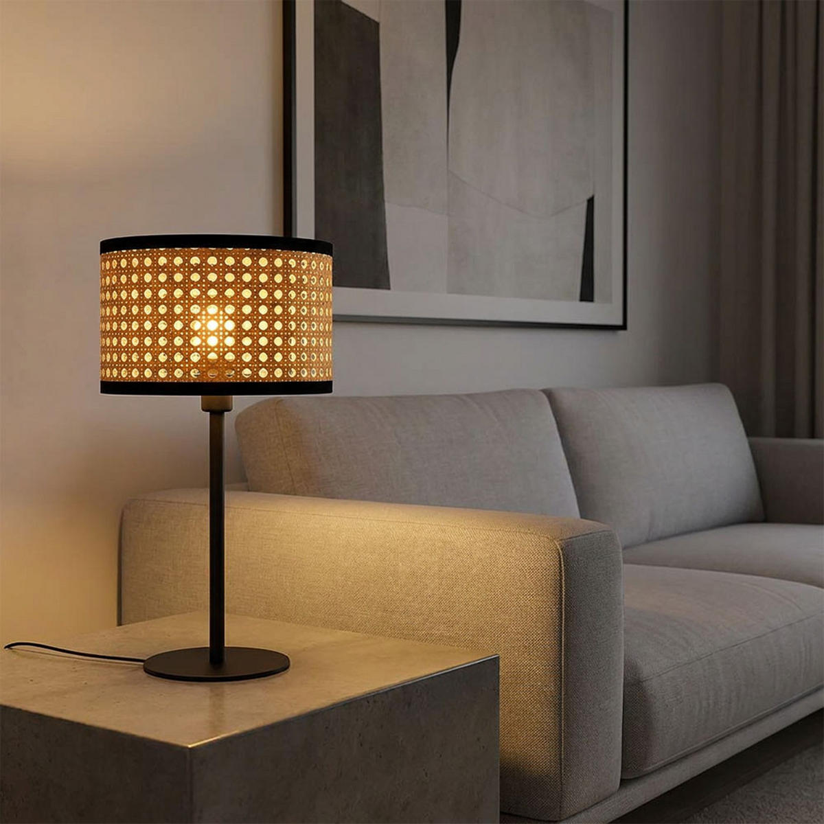 TISCHLEUCHTE Kunststoff Schwarz Bambus-Optik - Schwarz, Metall (23/23/40cm) - Globo Lighting