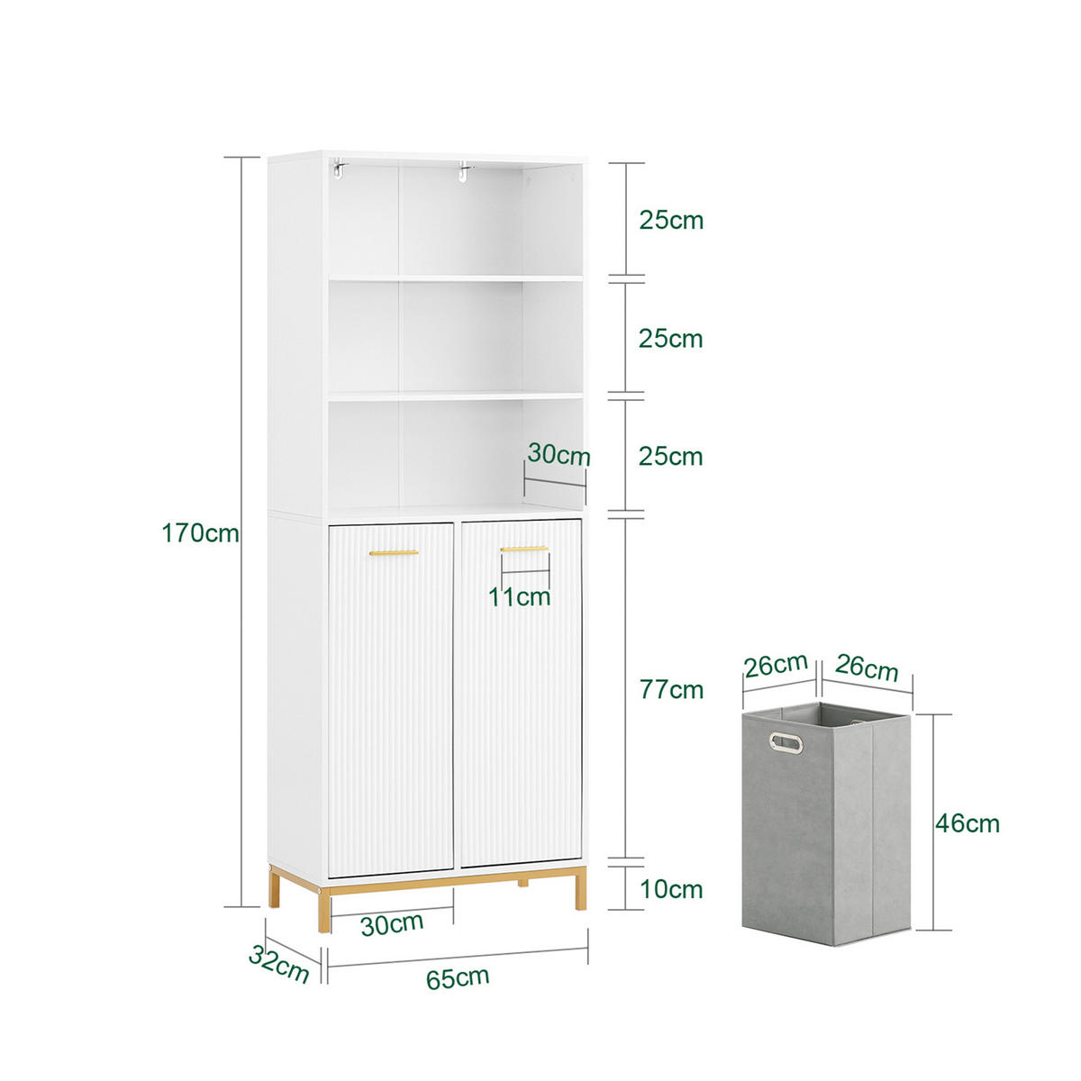 HOCHSCHRANK Weiß - Weiß, Holzwerkstoff/Metall (65/170/32cm) - SoBuy