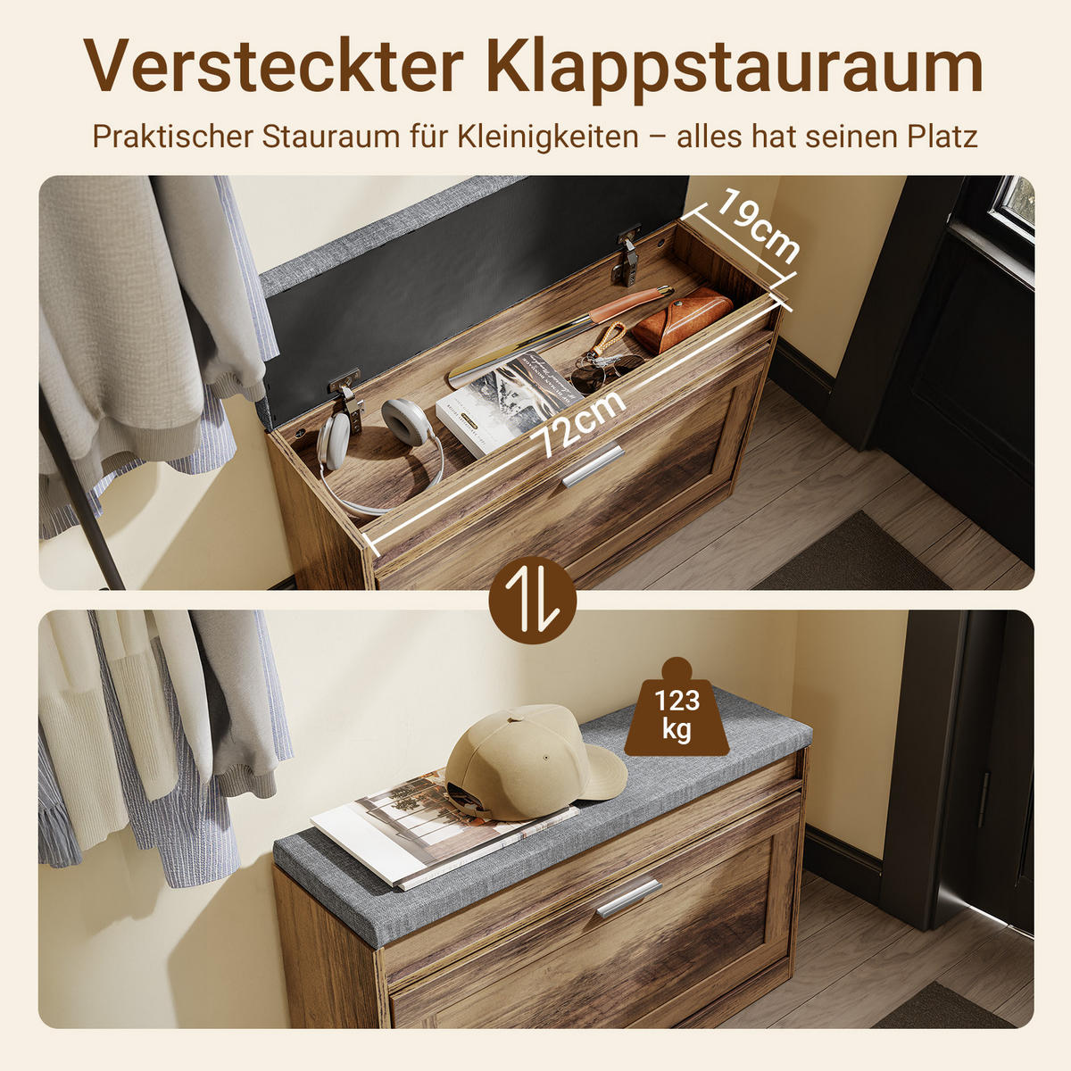 SCHUHBANK mit Sitzfläche schmal 75x24x53cm Braun - Braun, Holzwerkstoff (24/53/75cm) - SoBuy
