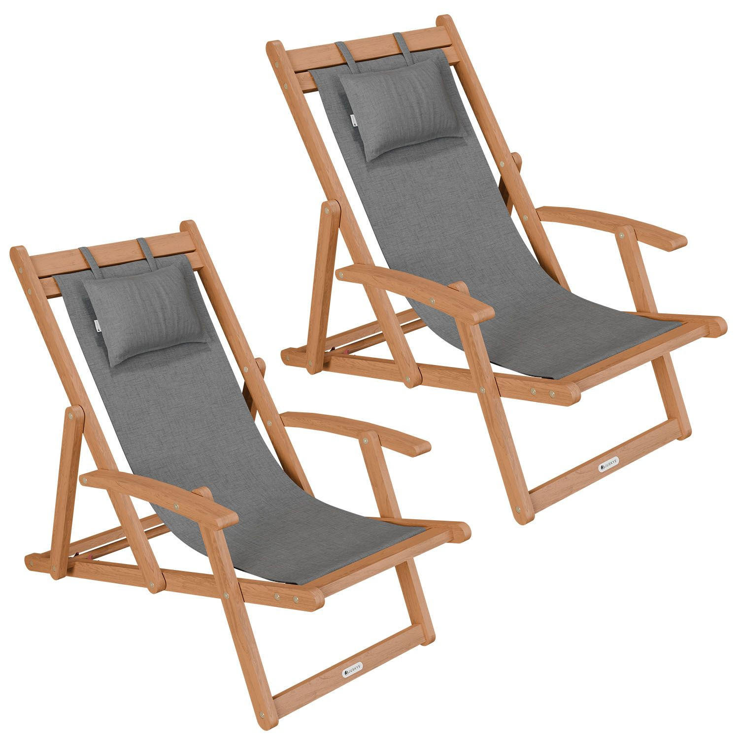 SONNENLIEGE Tavira Akazie dunkelgrau klappbar 2er-Set - Dunkelgrau, Holz (60/110/110cm) - Juskys