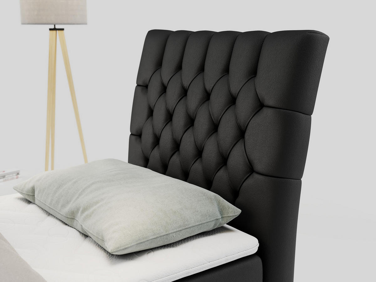 BOXBETT MILEN 90/200 Schwarz Kunstleder - H4 - Rechts Seite - Schwarz, Holz/Textil (90/200cm) - MKS