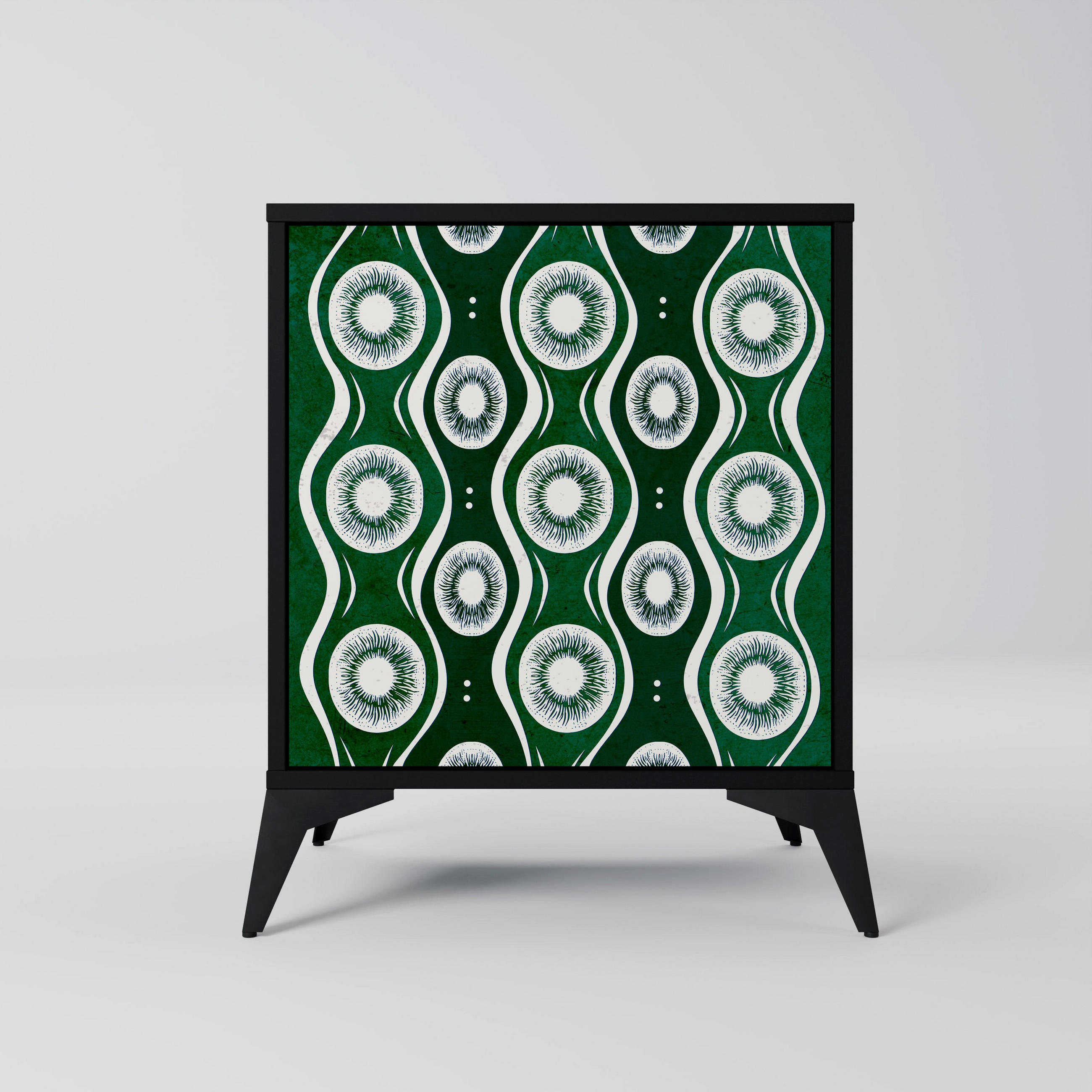 SIDEBOARD GREEN EYES, Schwarz, 57,5x42x70,5 cm, Schwarze Metall-Sternfüße - Multicolor/Schwarz, Holzwerkstoff/Metall (57.5/70.5/42cm) - SpaceRebels