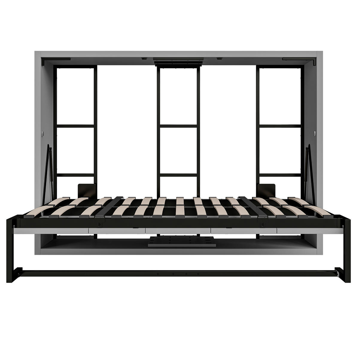 KLAPPBETT 140/200 cm in Grau Metall und Holz mit Wandverriegelung - Grau, Holzwerkstoff/Metall (140/200cm) - WISHDOR