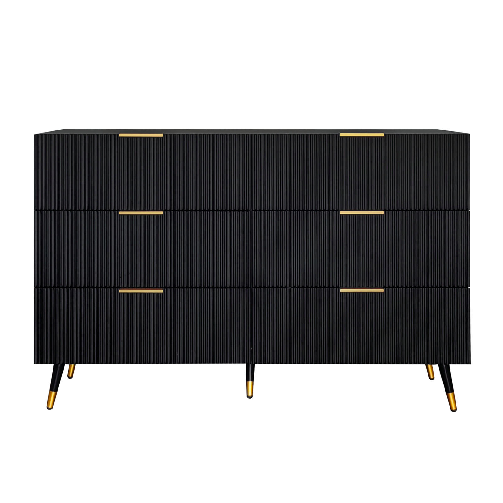 SIDEBOARD Schwarz, 6 Schubladen, Holz, für Wohnraum - Schwarz, Holz (120/77/40cm)