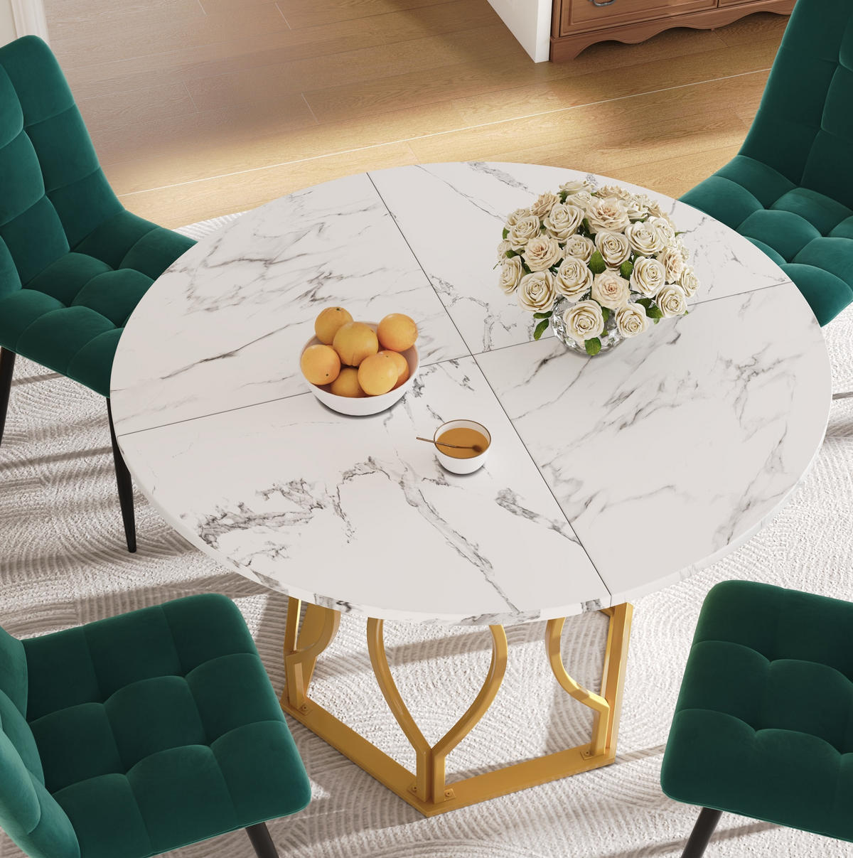ESSTISCH 100/76/100 cm Weiß/Gold aus MDF und Metall mit verstellbaren Füßen - Goldfarben, Holzwerkstoff (100/100/76cm) - OKMYHOME