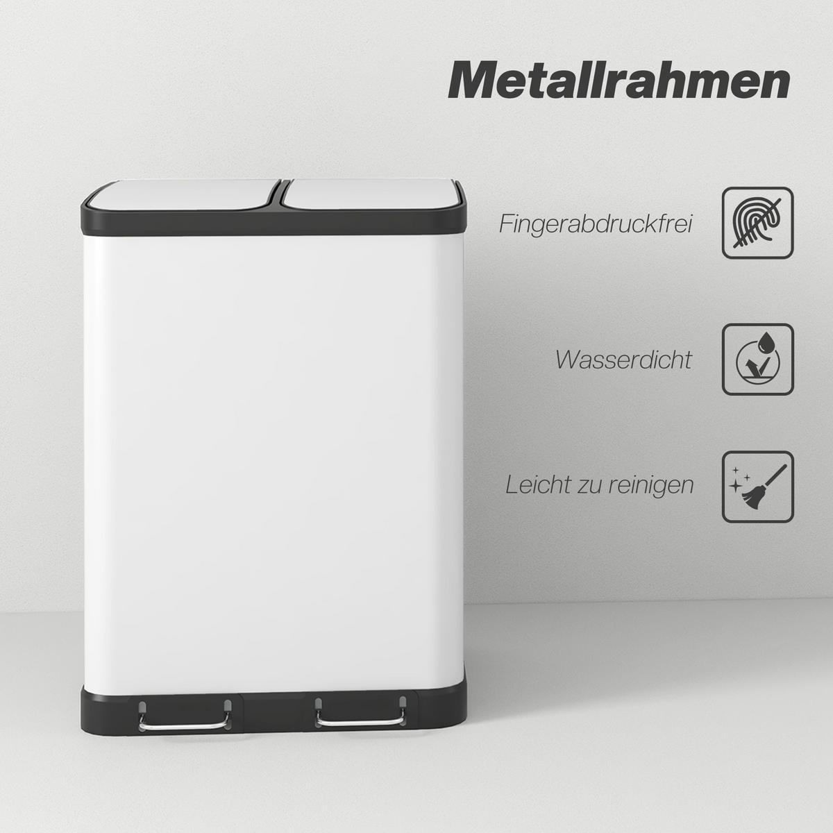 MÜLLEIMER DE-08932 2x30 L, Soft-Close-Pedal Grau - Weiß, Metall (39.5/67/48.8cm) - ComfortXL