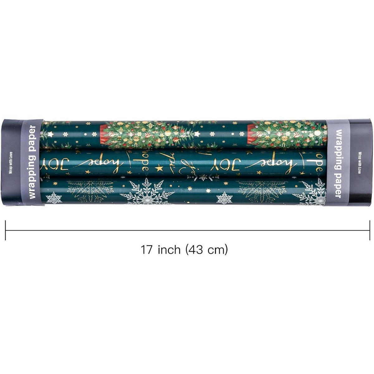 GESCHENKPAPIER 3 Rollen 43,2 cm x 3 m Weihnachtsdesign mit Folien-Glanz - Grün, Papier (4/44/10cm)