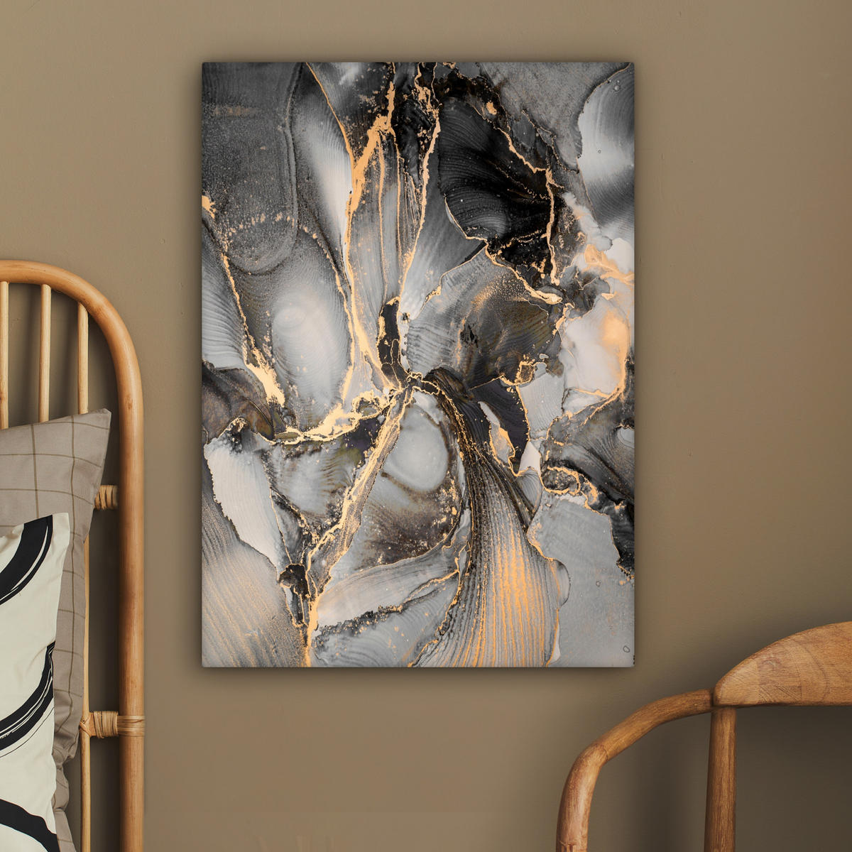 LEINWANDBILD Grau - Luxus - Gold - Marmor 60x80 cm - Dunkelgrau, Textil (60/80cm) - MuchoWow
