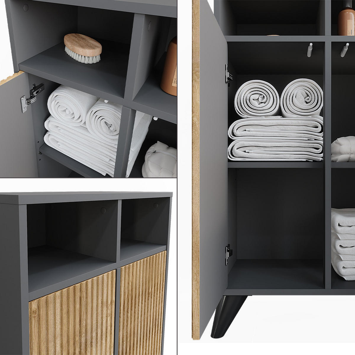 MIDISCHRANK Leano Anthrazit/Bergeiche 60 x 97 cm mit 2 Türen - Anthrazit, Holzwerkstoff (60/97/30cm) - Vicco