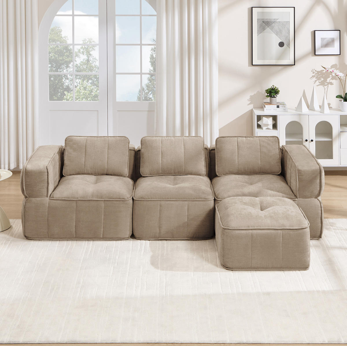 ECKSOFA 271/162/67 cm in Sand aus Polyester mit Hocker - Sandfarben, Kunststoff (162/271cm) - Flora Grace