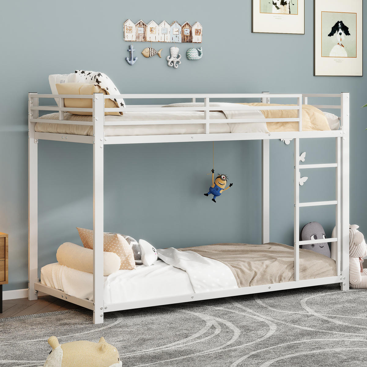 ETAGENBETT aus Metall 90x200 cm Weiß mit Sicherheitsleisten und platzsparendem Design - Weiß, Metall (90/200cm) - Modfu