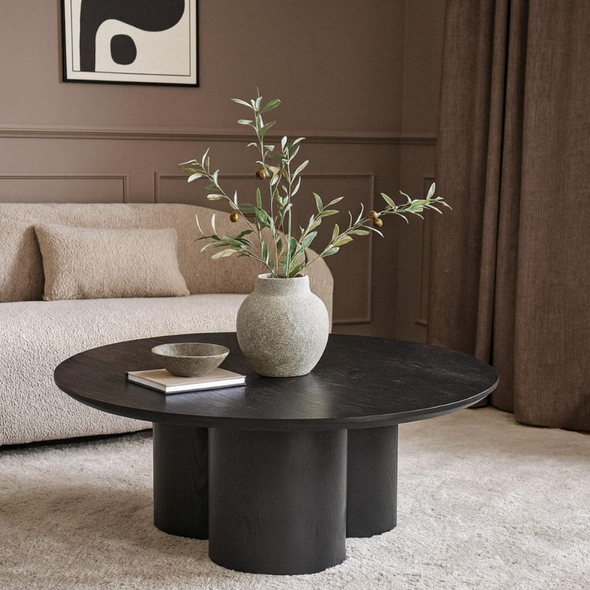 COUCHTISCH ENNA Runder Wohnzimmertisch im architektonischen Säulen-Design - Schwarz, Holz (110/110/45cm) - alesvelt