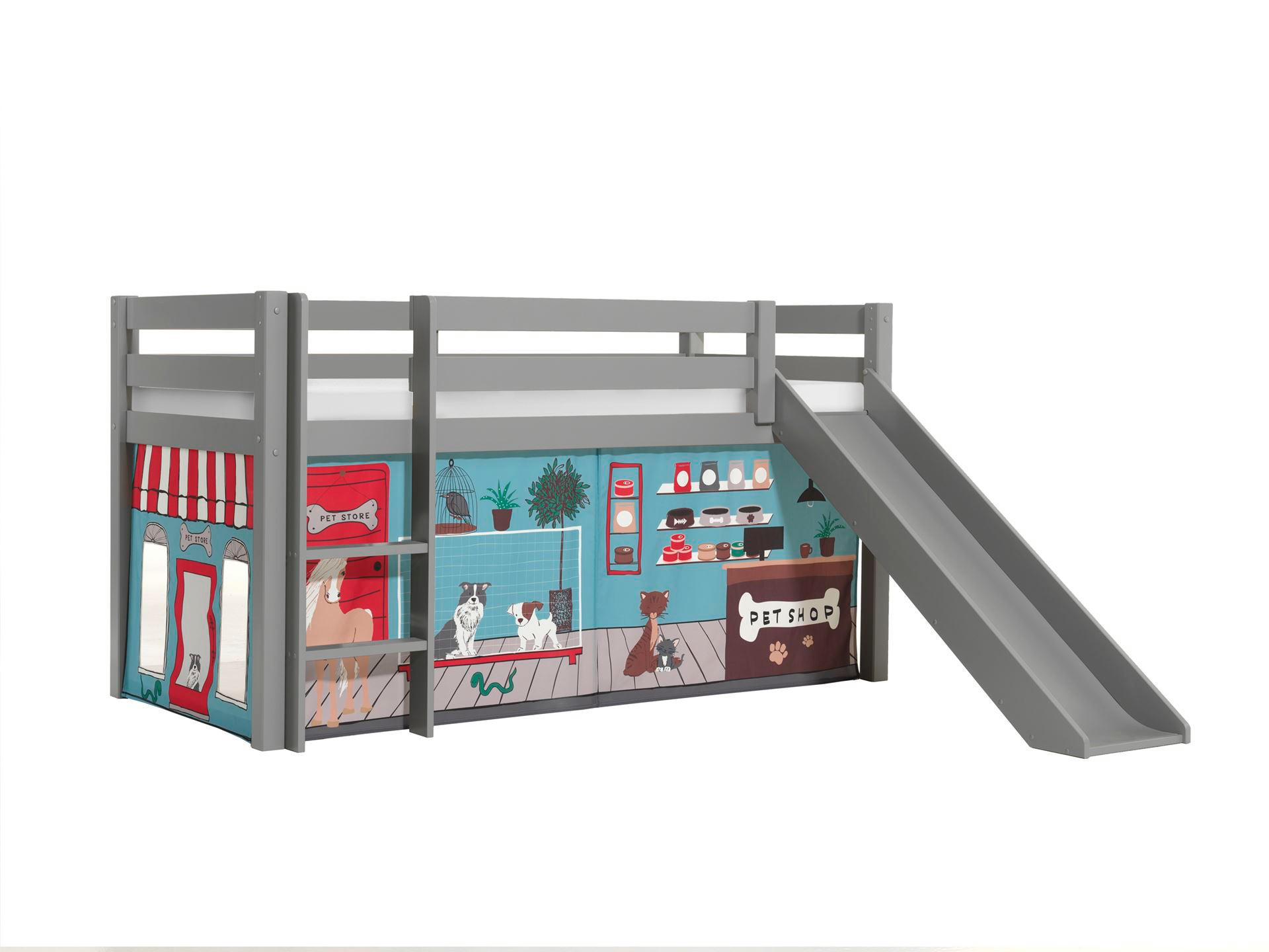 HOCHBETT mit Rutsche Karolina Massivholz Grau Textilset Pet Shop - Blaugrau/Grau, Holz (90/200cm) - 58aufmkessel