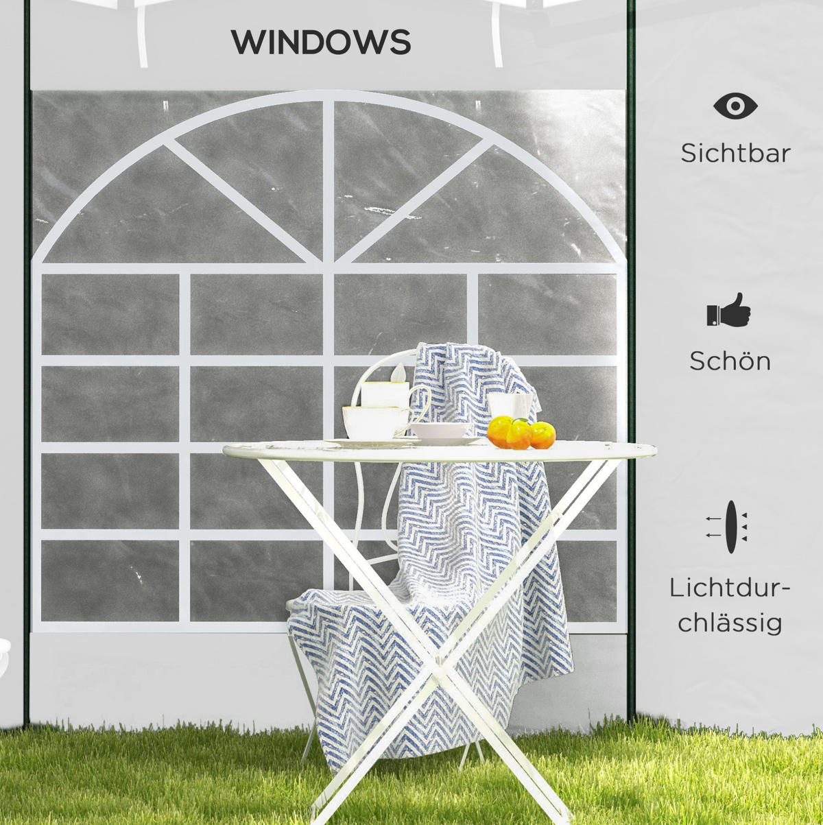 BOČNÍ stěny k pavilonu 295/195 cm bílá z polyesteru s okny a dveřmi - bílá, textil (195/195/295cm) - OKWISH