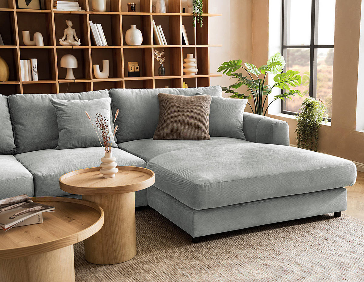 ECKSOFA mit Longchair - Schwarz/Grau, Kunststoff/Textil (286/183cm) - home24