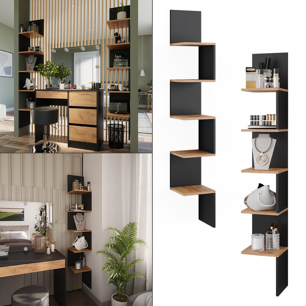 ECKREGAL Paolo Anthrazit 28 x 175.4 cm 2er Set - Honigeiche/Anthrazit, Holzwerkstoff (28/175.4/28cm) - Vicco