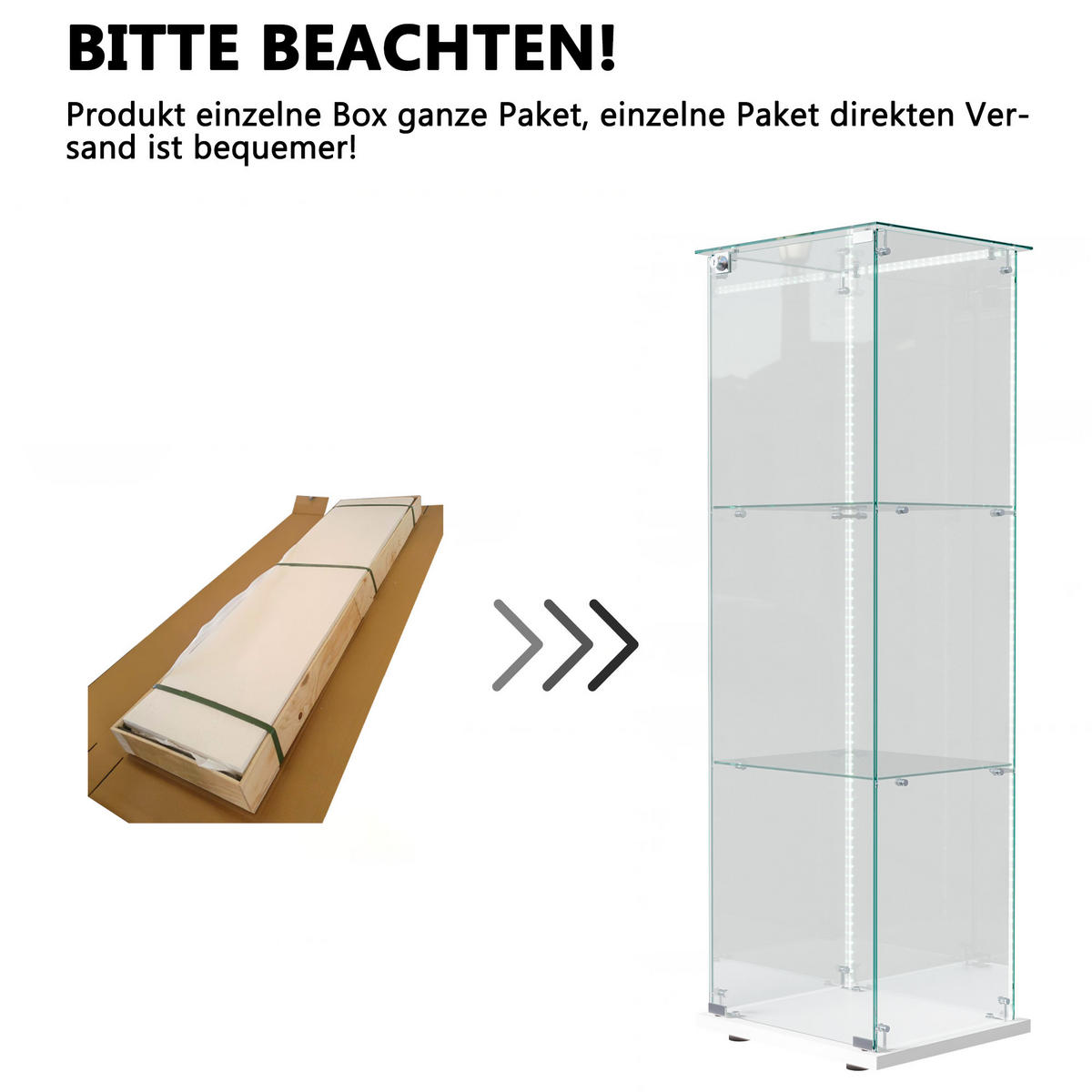 GLASVITRINE 125x42x36 cm 1 Tür 3 Einlegeböden LED Touch weiß - Weiß, Holz (39.8/123.3/35cm) - LEBENLANG