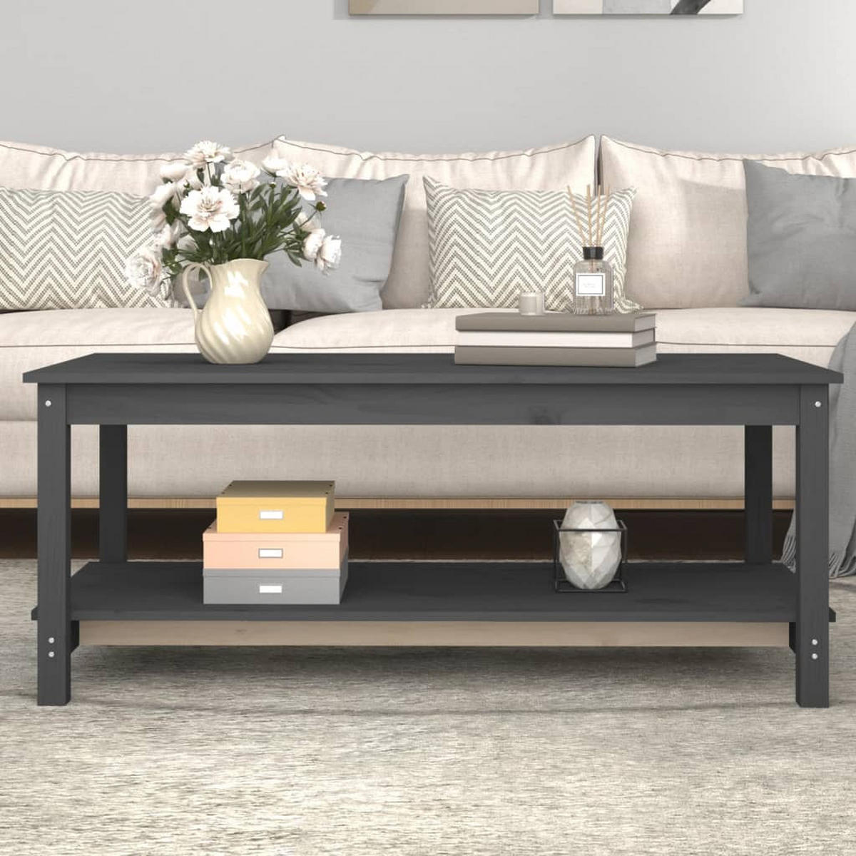 COUCHTISCH Grau 110x55x45 cm Massivholz Kiefer - Grau, Holz (110/55/45cm) - furnicato