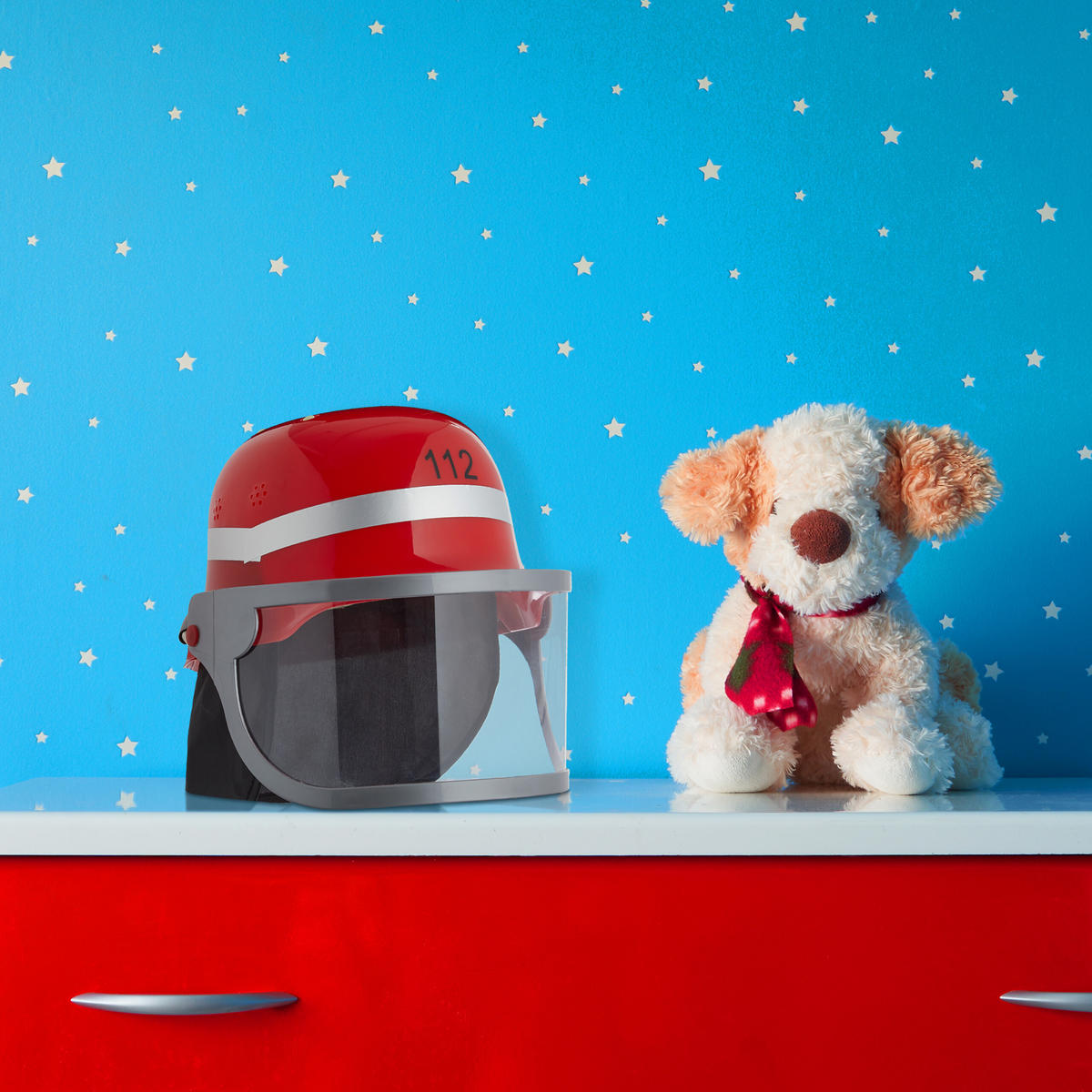 2XFEUERWEHRHELM - Multicolor, Kunststoff/Textil (22.5/24.5/28cm) - Relaxdays