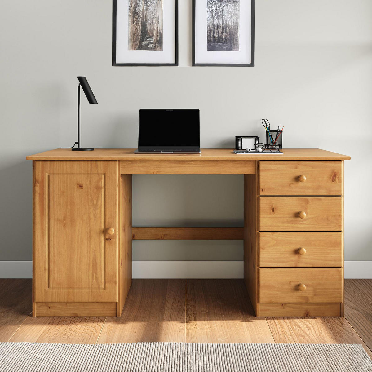 SCHREIBTISCH MANAGER Eiche - Eichefarben, Holz (54/145/73cm) - IDIMEX