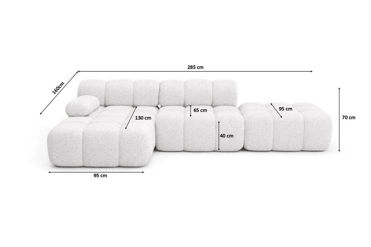 ECKSOFA L-Form Modular Mit Hocker, Bouclé-Stoff Abriamo, Ecru, Links, Selia - Ecru, Holz (285/160cm) - Kaiser Möbel
