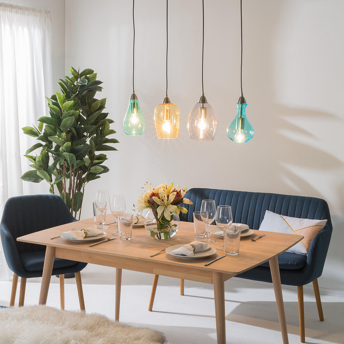 PENDELLEUCHTE Glas / Eisen, 4-flammig - Multicolor, Glas (15/80/150cm) - home24