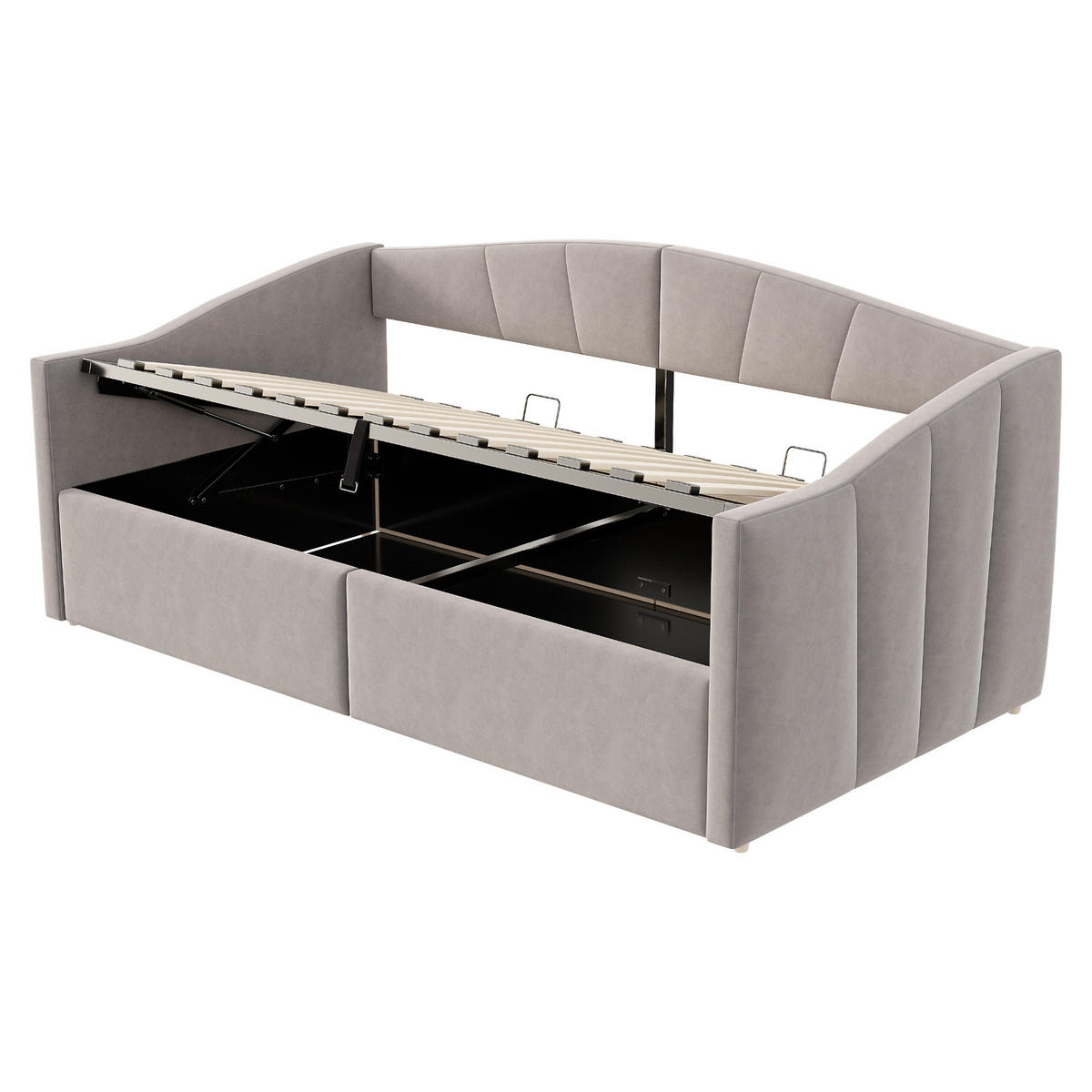 POLSTERBETT Sofabett 90/200 cm Hellgrau mit hydraulischem Speicher und Lattenrost - Hellgrau, Textil (90/200cm) - OKWISH