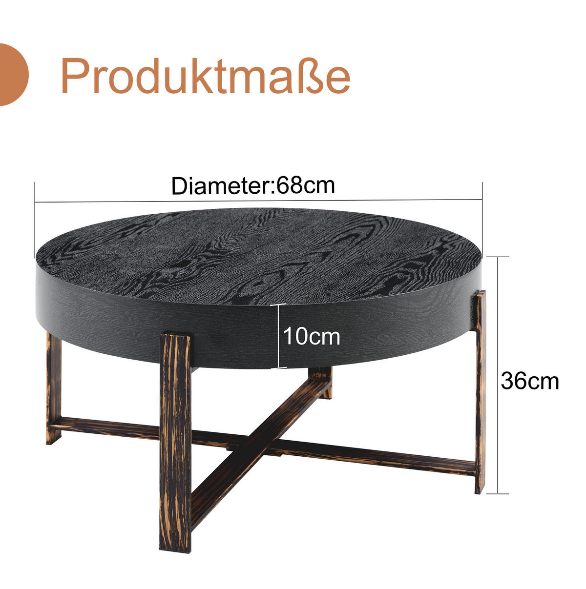 KONFERENČNÍ stolek 68/68/36 cm černý z MDF a kovu v industriálním stylu - černá, kompozitní dřevo (68/68/36cm) - OKWISH