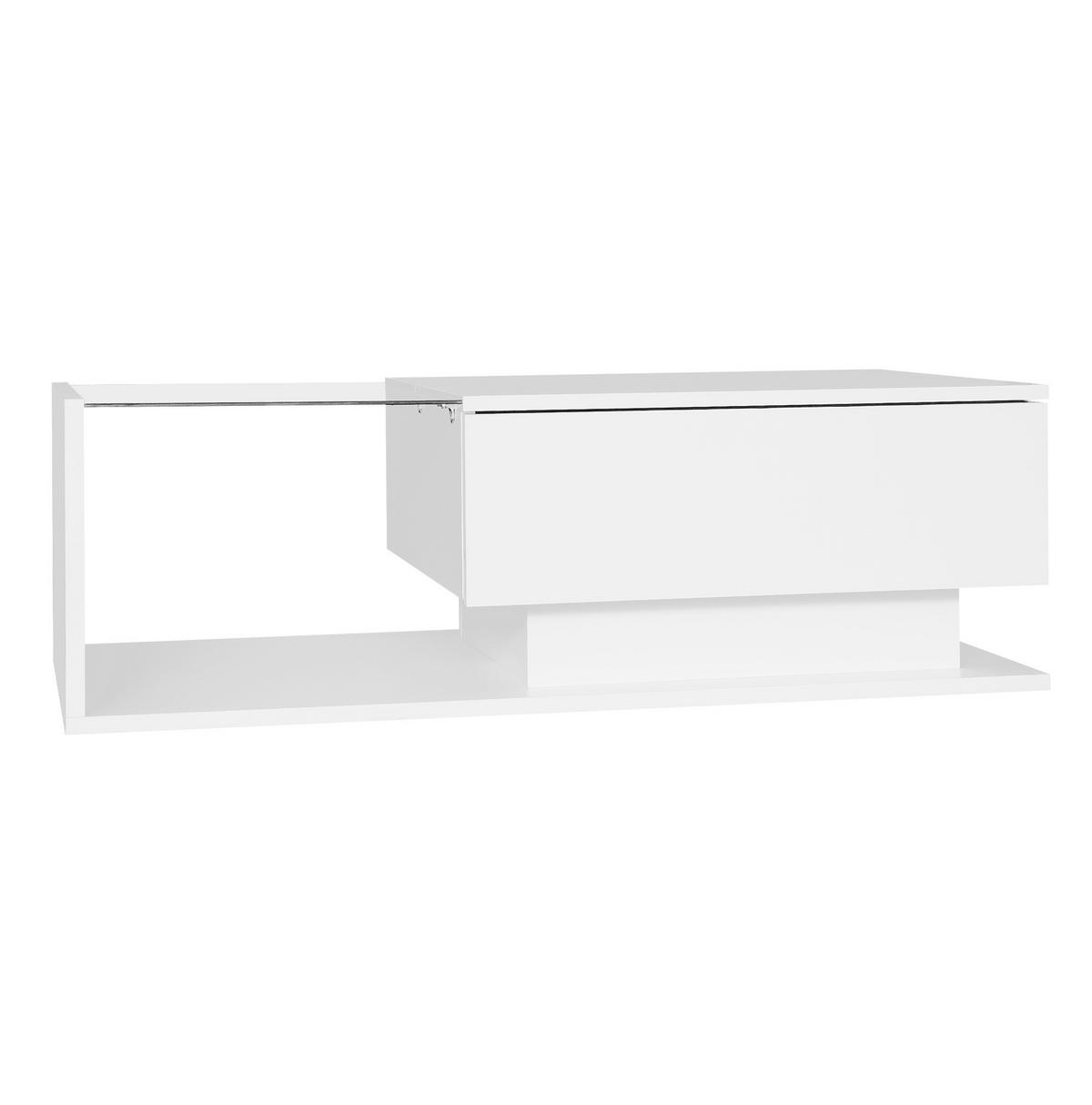 COUCHTISCH aus Spanplatte 100x50x32 cm Weiß mit LED & Schublade - Weiß, Holzwerkstoff (100/50/32cm) - Modfu