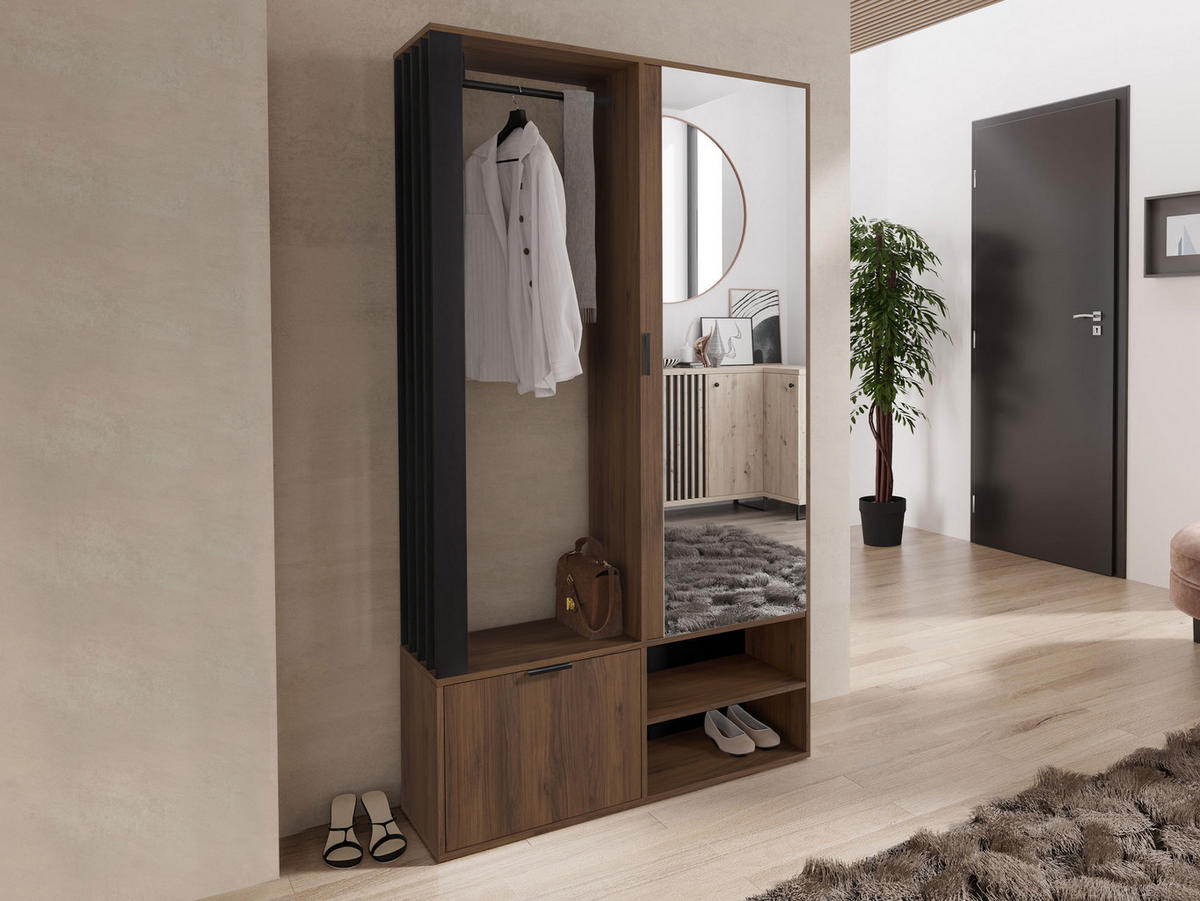 GARDEROBE Milo - Nussbaumfarben/Schwarz, Holzwerkstoff/Kunststoff (100/190/33cm) - MIRJAN24