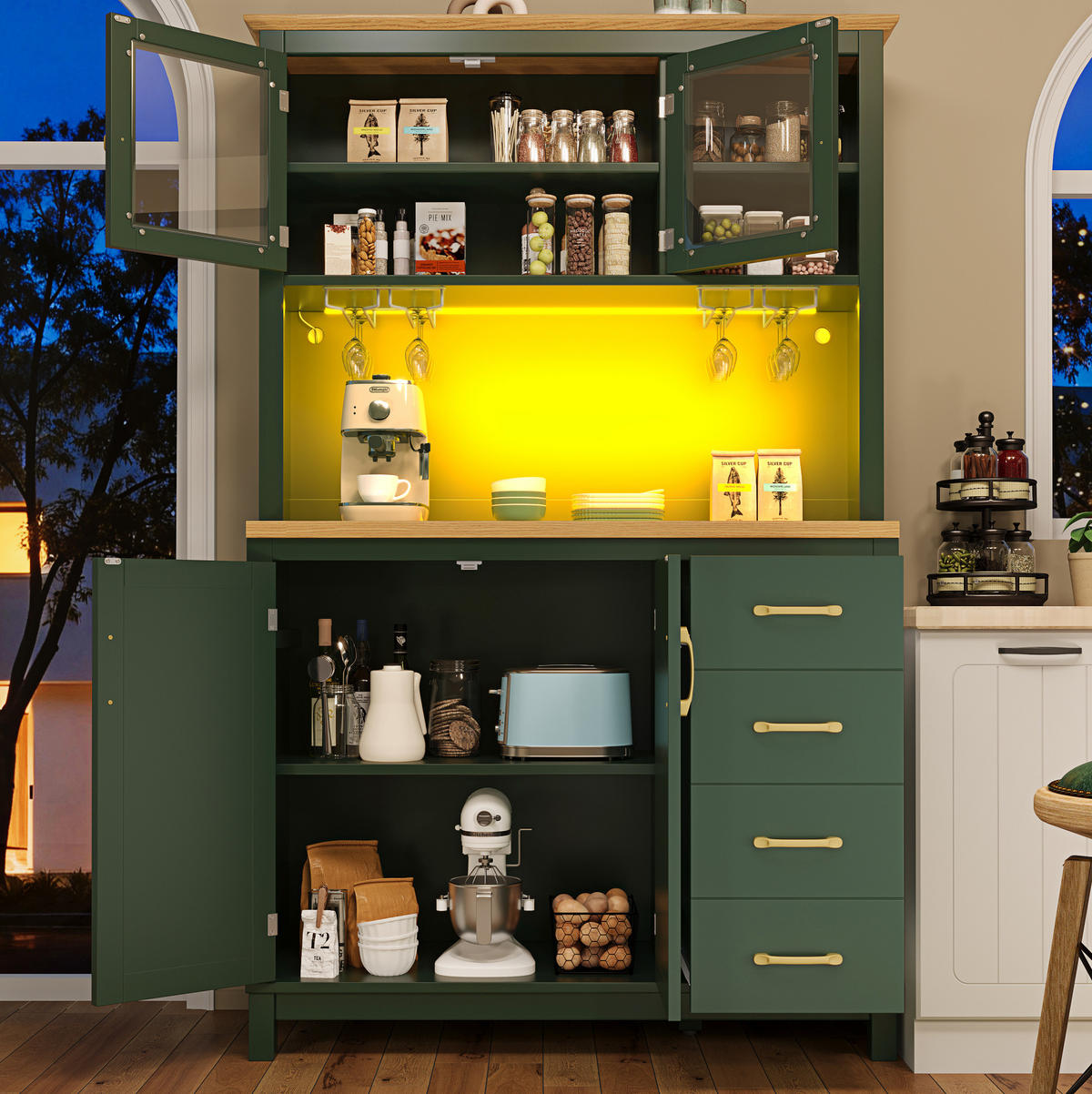 BUFFETSCHRANK 105,5/40/180 cm mit LED-Lichtleiste, App-Steuerung und großem Stauraum, Grün - Grün, Holzwerkstoff (105.5/180/40cm) - Redom