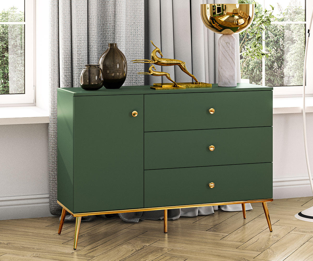 SIDEBOARD Forest dunkelgrün / gold 120 / 40 / 85cm - Grün, Holz/Holzwerkstoff (120/85/45cm) - Feldmann-Wohnen